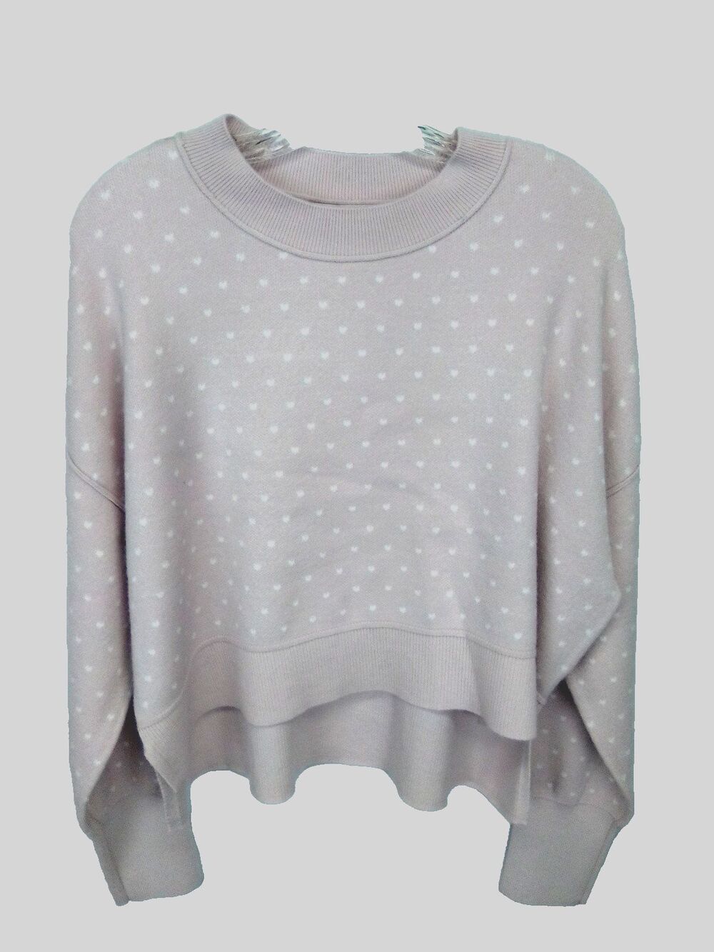 Pink Rose Junior's Pink  Cute Heart Print Oversized Cropped Pullover Sweater L